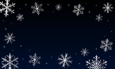 The background is rectangular horizontal elongated for the cover with an empty middle for the text, silver snowflakes, stars on a dark sky background