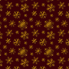 Naklejka na ściany i meble The pattern is beautiful with golden snowflakes on a red background