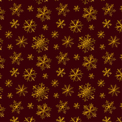 The pattern is beautiful with golden snowflakes on a red background
