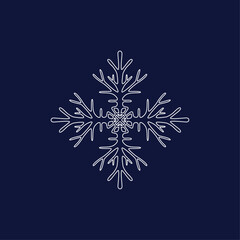 Four-pointed snowflake with a white pattern on blue background - obrazy, fototapety, plakaty
