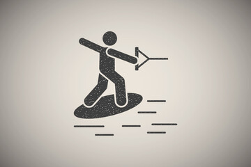 Man adventure sea surfing icon vector illustration in stamp style