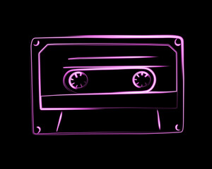 Fototapeta premium Neon cassette. Nostalgia of the 90s. Audio cassette for listening to music.