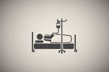 Bed, blood, hospital, patient, sick icon vector illustration in stamp style