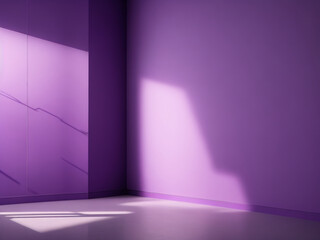 Bellissima immagine di sfondo di uno spazio vuoto in toni di viola con un gioco di luci e ombre sulla parete e sul pavimento per lavori di progettazione o creativi