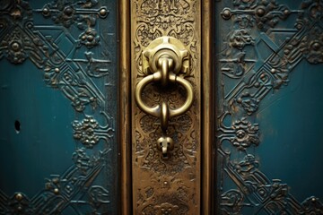 detail of ornate brass door handle - obrazy, fototapety, plakaty