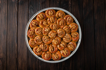 Turkish desert baklava with peanut, pistachio for holiday or ramadan. Traditional Middle Eastern Flavors. Selective focus, pattern.