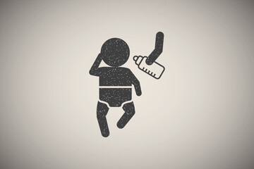 Fototapeta na wymiar Baby, drink milk icon vector illustration in stamp style