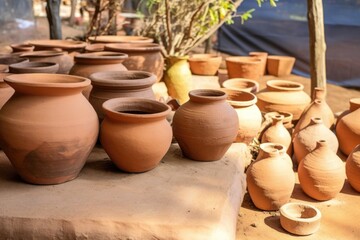 Fototapeta na wymiar horizontal shot of various sizes of clay pots