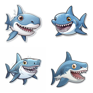 Sticker Cartoon of Cute Shark , vector illustration