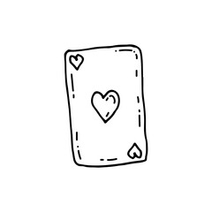 Playing cards, card games, magic tricks, fortune telling. Doodle. Vector illustration. Hand drawn. Outline.