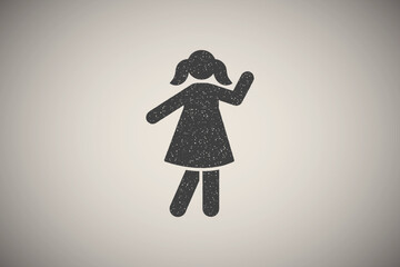 Girl school student pictogram icon vector illustration in stamp style