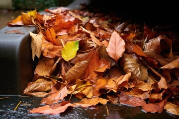 pile of wet leaves extracted from a house gutter