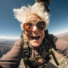 Tuinposter Old Woman Grandma Skydiver, Thrill Seeker, Adrenaline Junkie © Made360