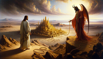 Jesus Christ and the Devil: Overcoming Temptation in the Desert After 40 Days-Satan's Offer of Worldly Power to Christ