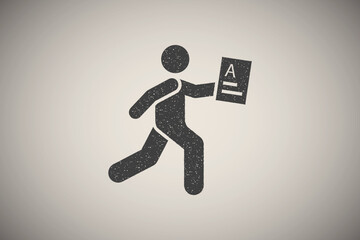 Boy happy test a pictogram icon vector illustration in stamp style