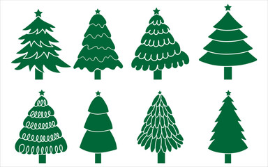 Hand drawn set of green Christmas trees. Holiday background. Abstract. Drawing forest illustration vector art