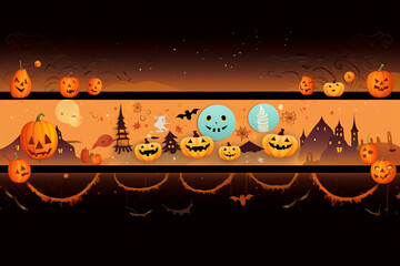 Happy Halloween banner or party invitation background with clouds,bats and pumpkins