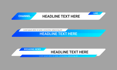Set of broadcast news lower third banner templates for Television, Video and Media Channels. Futuristic headline bar layout design vector