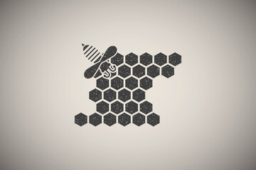 honeycomb, bee icon vector illustration in stamp style