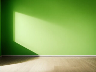Bellissima immagine di sfondo di uno spazio vuoto in toni di verde con un gioco di luci e ombre sulla parete e sul pavimento per lavori di progettazione o creativi
