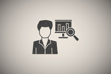 Businessman computer icon vector illustration in stamp style
