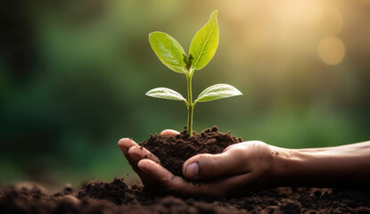 hands holding a plant