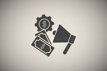 Megaphone money dollar icon vector illustration in stamp style