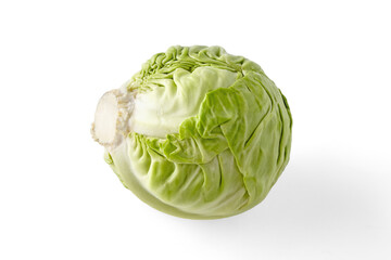 A head of fresh white cabbage isolated on a white background. Beautiful quality cabbage for the menu