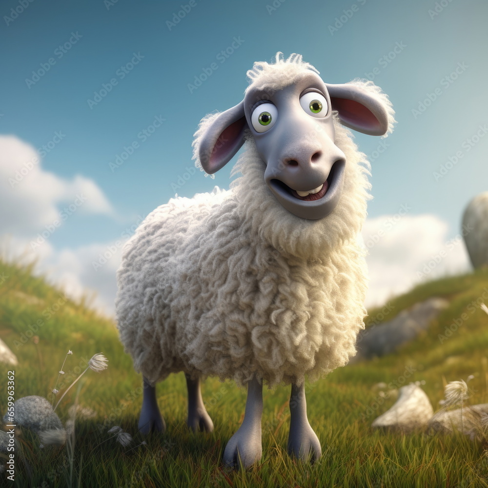 Sticker portrait Cartoon character of sheep