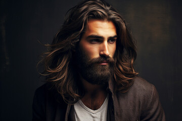 Fashion and style concept. Beautiful man fashion close-up studio portrait. Generative AI