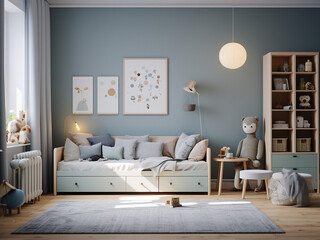 Classic style shines in this well-furnished child's room. AI Generation.