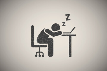 Tired, businessman, holding, sleep icon vector illustration in stamp style