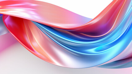 Fototapeta premium Iridescent Illumination: A Mesmerizing 3D Ballet of Melted, Multicolored Chrome Foiled Liquid Waves in Abstract Elegance with Shining Hues Against a Pearly White Canvas 