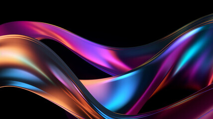 Nocturnal Harmonies: A Hypnotic 3D Ballet of Melted, Multicolored Chrome Foiled Liquid Waves in Abstract Elegance with Shining Hues Against the Abyssal Black Night 