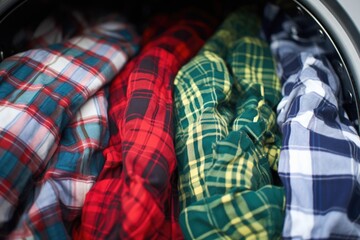 plaid shirts rolling inside a clothes dryer