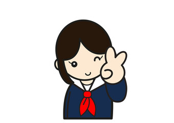 ピースサインの女子学生
