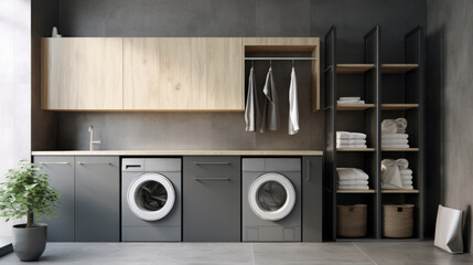 Compact laundry corner with folding table.