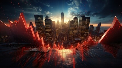 Red Alarming graph going down arrows showing market crash background