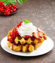 fresh Belgian waffles for dessert and breakfast