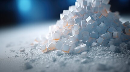 Pile of lithium-rich salt material from deposits for Li-Ion battery manufacturing in EV industry, Lithium hexafluorophosphate extract from rechargeable energy cell in recycling process 3D illustration