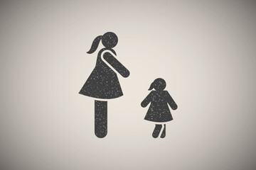 Girl, mother, thin icon vector illustration in stamp style