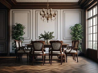 Fototapeta na wymiar Classic furniture lends character to dining room's design. AI Generation.