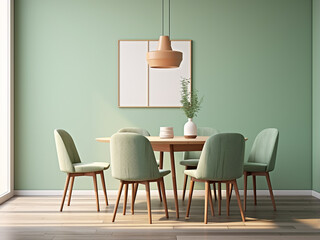 Vibrant green dining area with cozy interior. AI Generation.