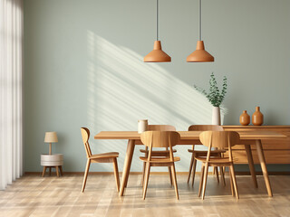 Contemporary style for a harmonious green dining area. AI Generation.