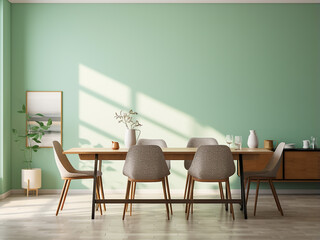 Aesthetic interior design for a vibrant green dining room. AI Generation.