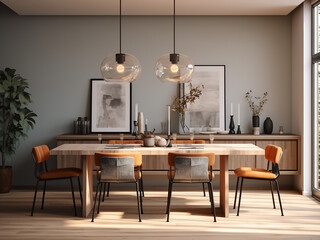 Next-gen hightech dining room: where furniture meets cutting-edge interior. AI Generation.