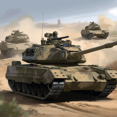Modern tanks, modern weapons for war. War in the open.