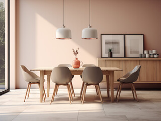 Streamlined furniture, chic interior - modern dining room. AI Generation.