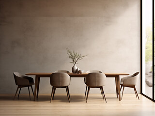 Innovative style, curated furniture - modern dining room. AI Generation.
