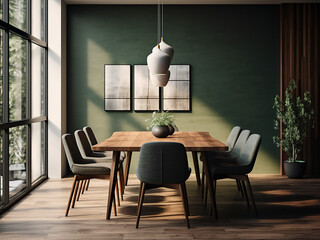 Minimalist vibes, elegant interior - modern dining room. AI Generation.